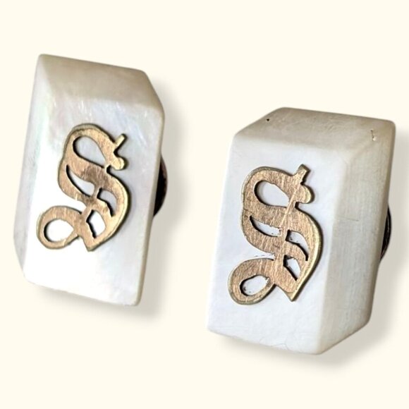 Antique Mother of Pearl "S" Cufflinks - Picture 1 of 7